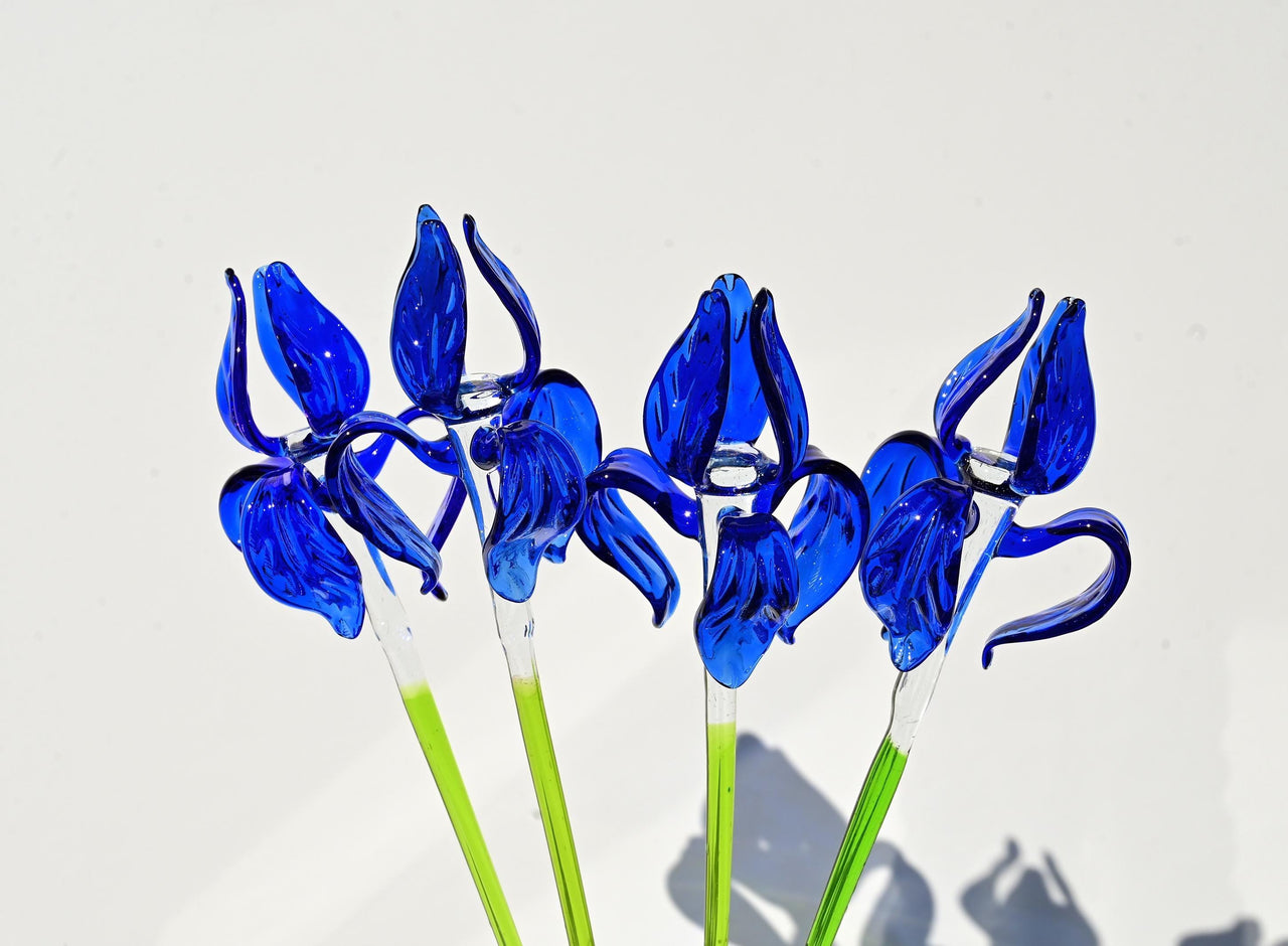 Beautiful Extra long stem Blue Cheetah pattern design Blue Glass Iris, Mothers Day Gift, Unique gift. Each flower is priced individually,