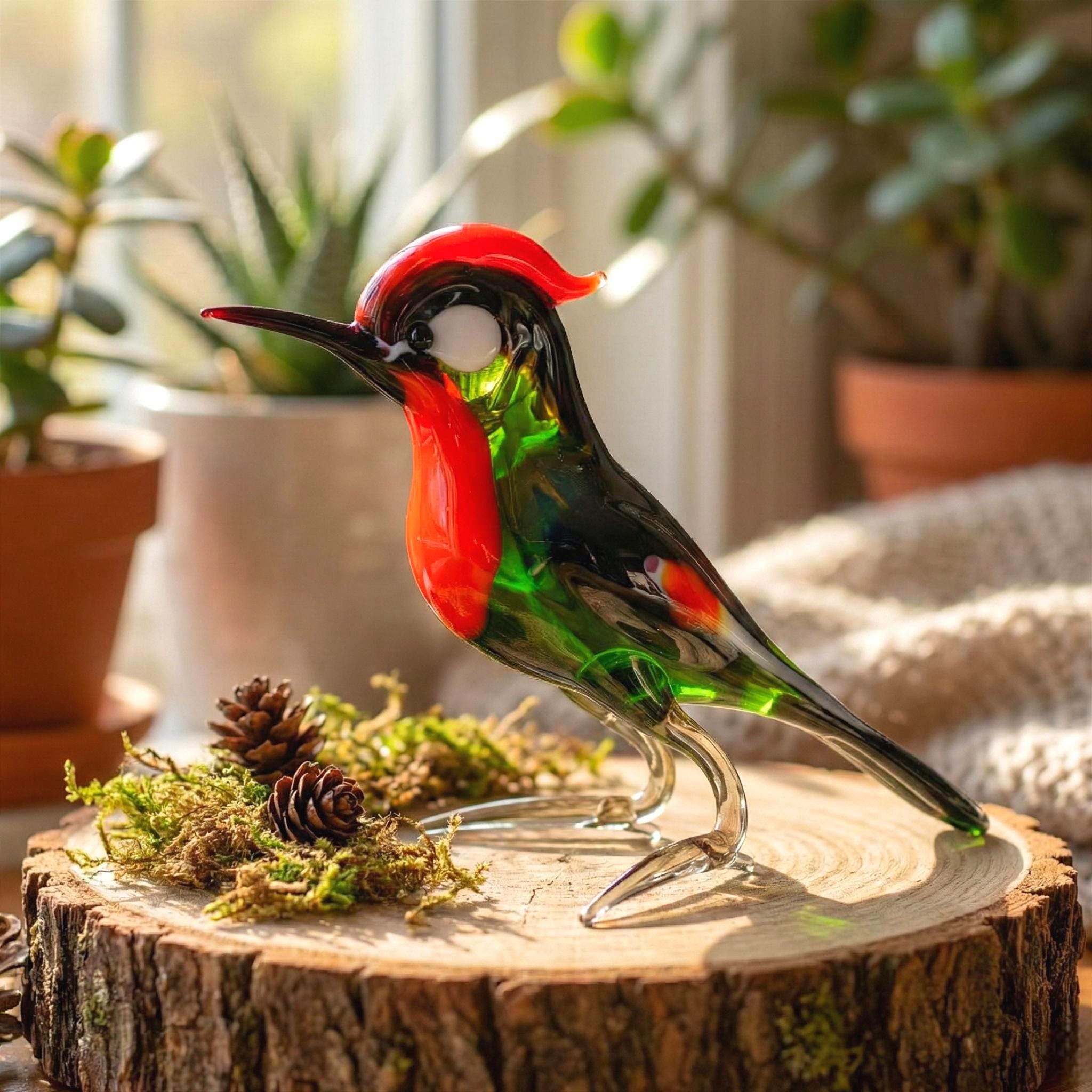 Woodpecker, Pileated Woodpecker, Glass Bird Figurine, Bird Sculpture, Bird Decor, Bird Lover Gifts, Glass Bird, Bird Art, Bird Gifts