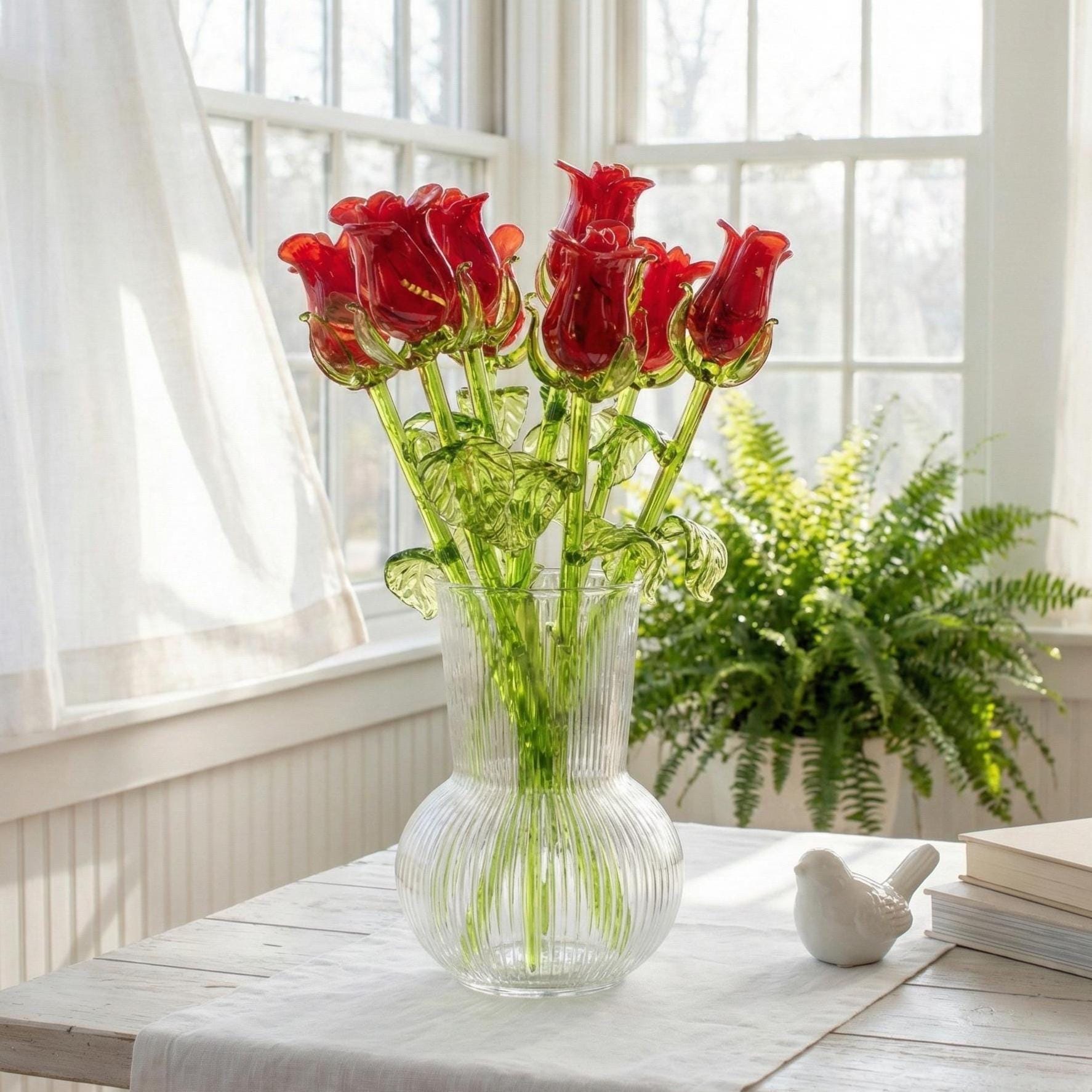 Glass Rose, Glass Roses, Forever Roses, Glass Flower Bouquet, Red Glass Flowers, Glass Birth Month Flower, Anniversary Gift Mothers Day Gift
