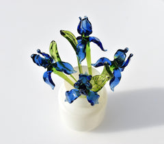 Beautiful blue and white glass Iris flower, mothers day gifts, Excellent addition to your glass collection, unique gift.