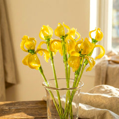 Beautiful extra  long stem yellow glass Iris flower. Excellent addition to your glass collection. Each flower is priced individually.