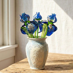 Beautiful blue and white glass Iris flower, mothers day gifts, Excellent addition to your glass collection, unique gift.