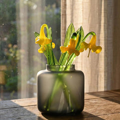 Hand Blown Glass Daffodil Bouquet – Yellow Narcissus Flower, Spring Decor, Birth Flower Glass Figurine, Glass Birth Month Flower