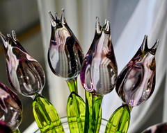 Purple Glass Flowers, Glass Tulips, Hand Blown Glass Flower Bouquet, Glass Flowers, Glass Birth Month Flower, Mothers Day Gifts Spring Decor