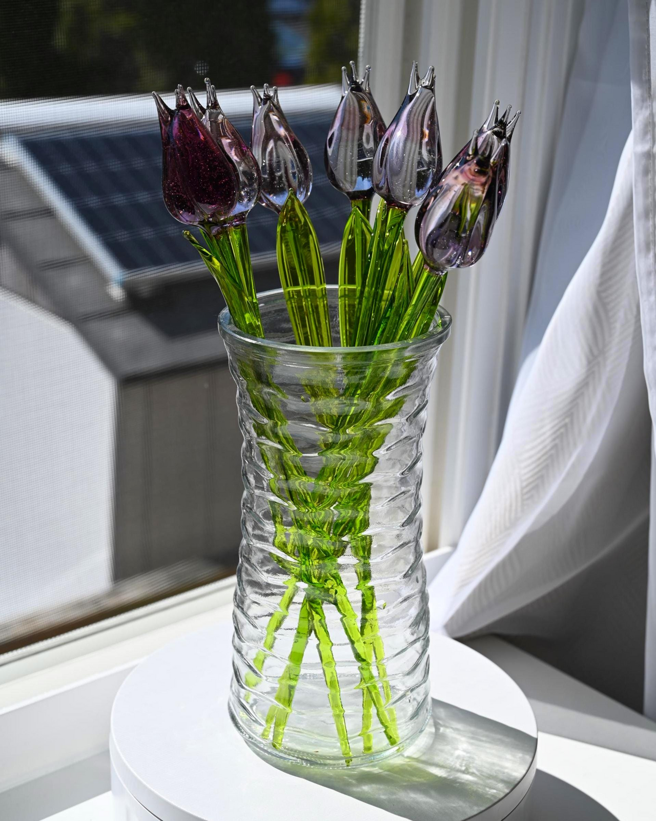 Purple Glass Flowers, Glass Tulips, Hand Blown Glass Flower Bouquet, Glass Flowers, Glass Birth Month Flower, Mothers Day Gifts Spring Decor
