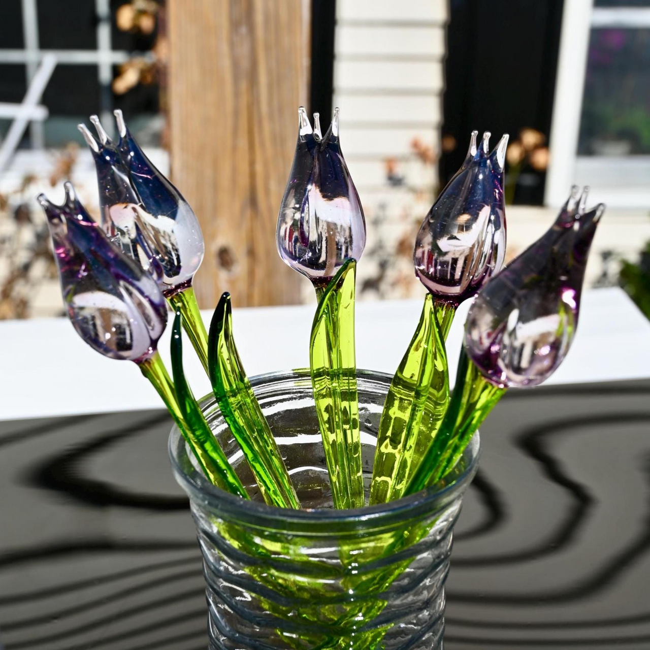 Purple Glass Flowers, Glass Tulips, Hand Blown Glass Flower Bouquet, Glass Flowers, Glass Birth Month Flower, Mothers Day Gifts Spring Decor