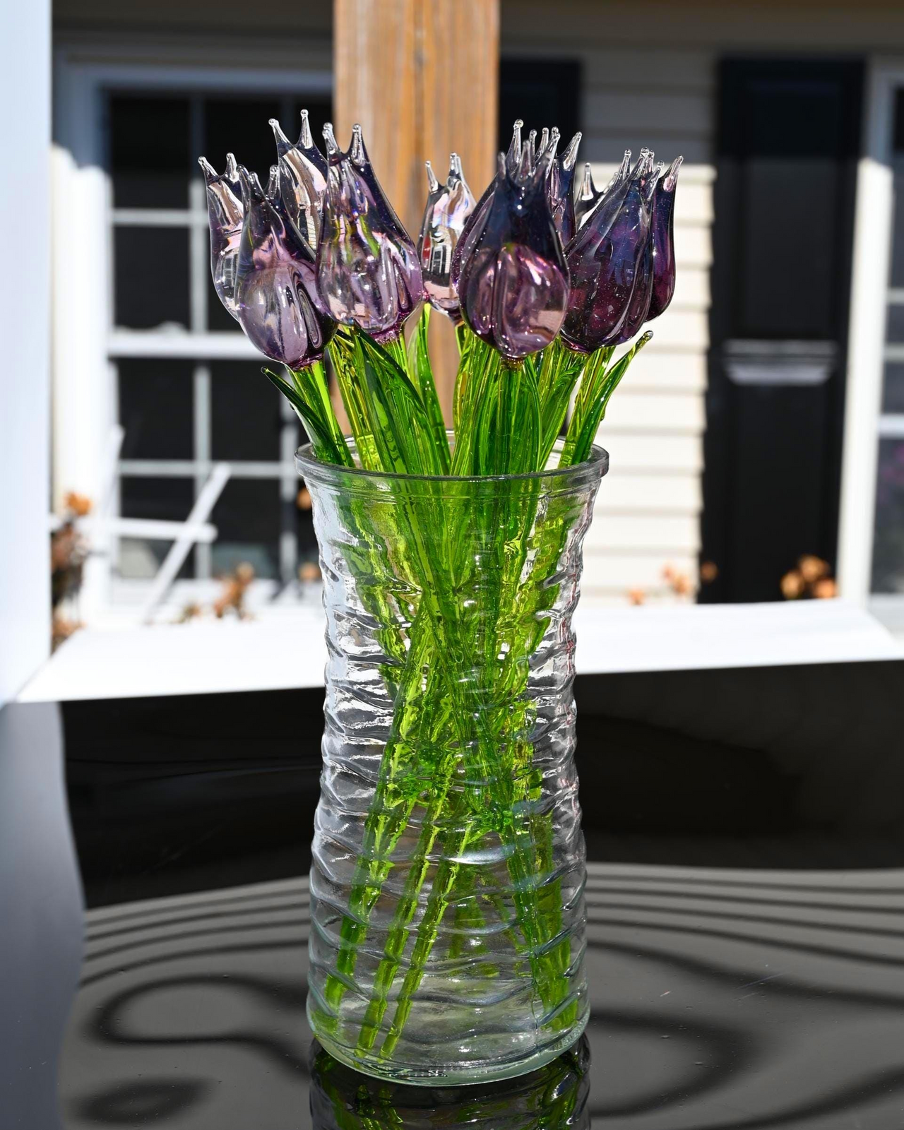 Purple Glass Flowers, Glass Tulips, Hand Blown Glass Flower Bouquet, Glass Flowers, Glass Birth Month Flower, Mothers Day Gifts Spring Decor