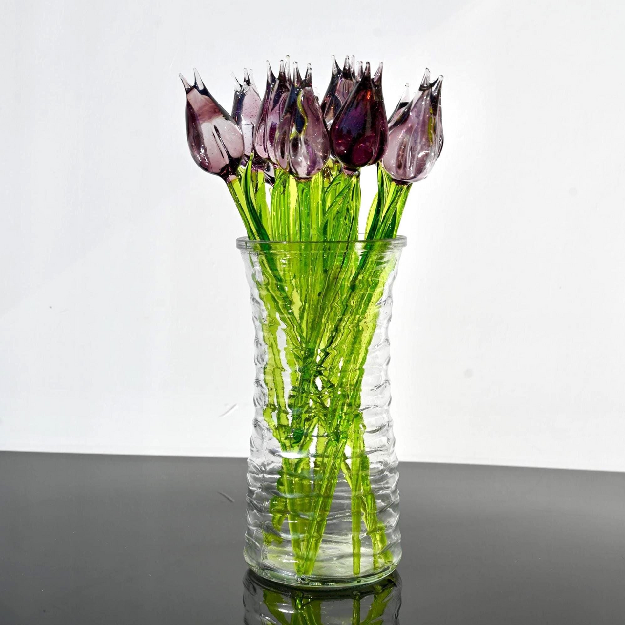 Purple Glass Flowers, Glass Tulips, Hand Blown Glass Flower Bouquet, Glass Flowers, Glass Birth Month Flower, Mothers Day Gifts Spring Decor