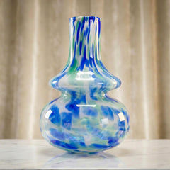 Hand Blown Blue White & Green Glass Vase