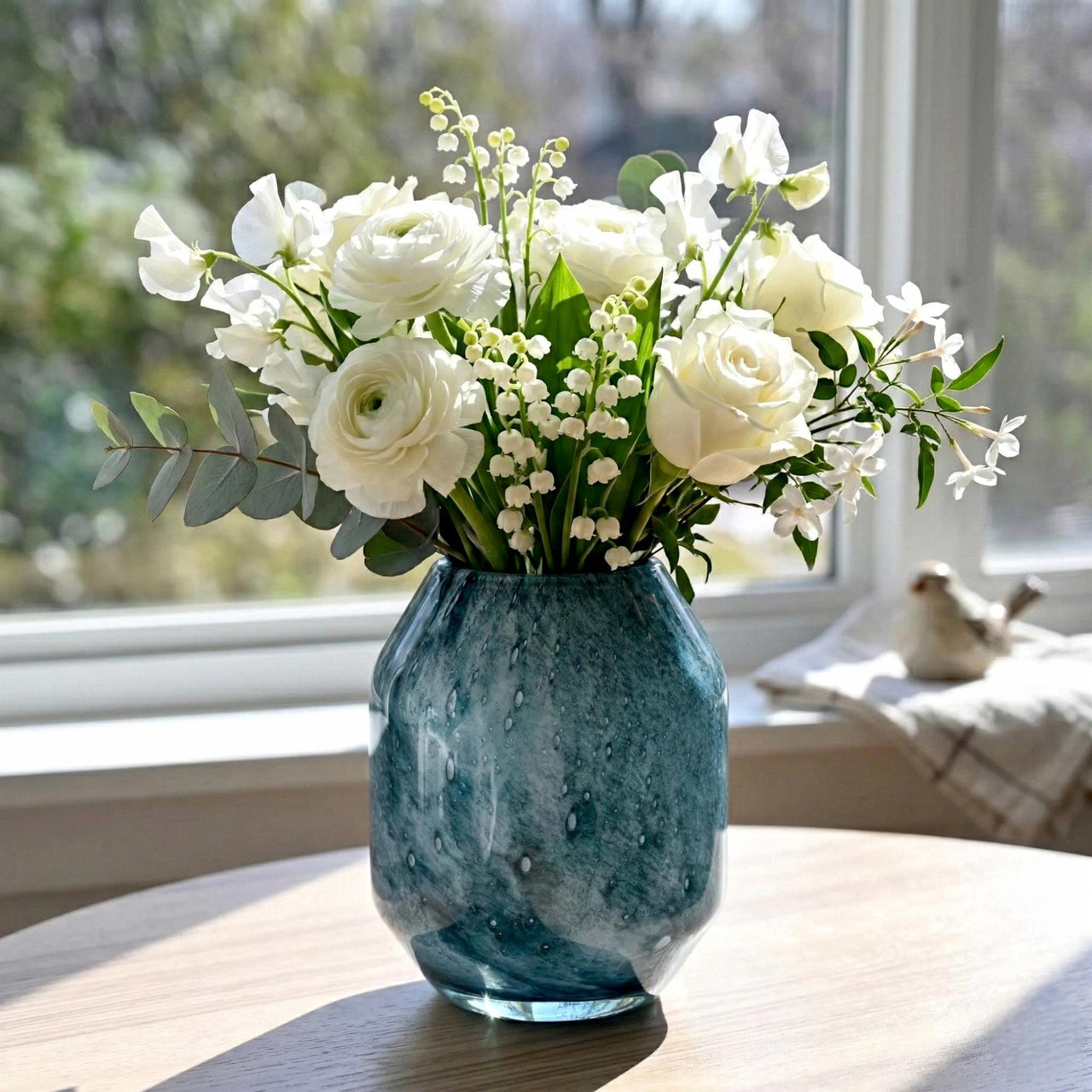 Teal Glass Vase, Turquoise Vase, Hand Blown Glass Vase, Blue Glass Vase, Blue Vase, Vases for Flowers, Blown Glass Art, Birthday Gift