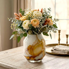 Amber Glass Vase, Marble Vase, Hand Blown Glass Vase, Blown Vases For Flowers, Handmade Vase, Flower Vase, Glass Vase, Birthday Gift
