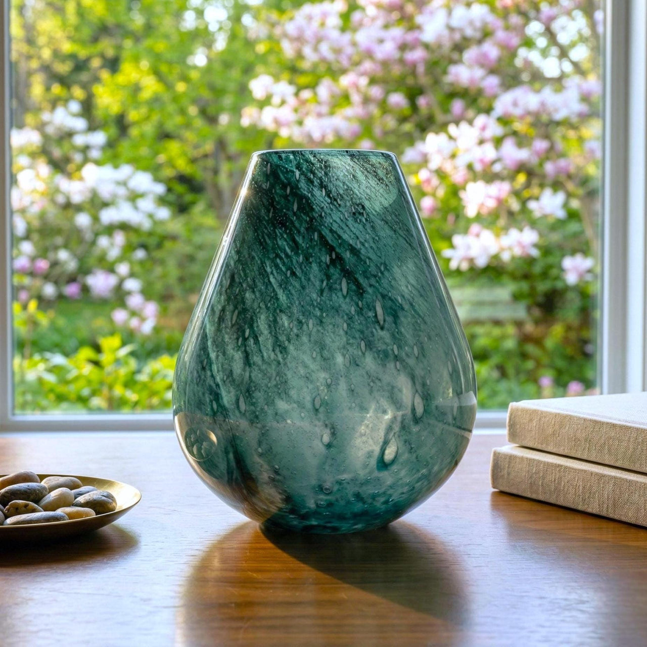 Large Teal Glass Vase