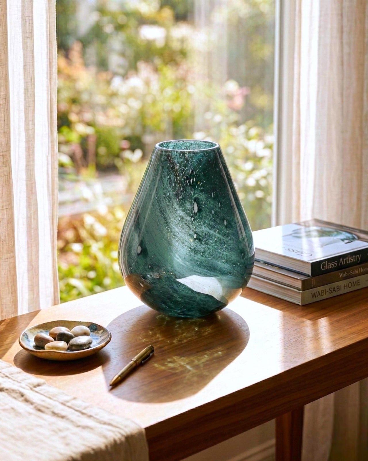 Large Teal Glass Vase