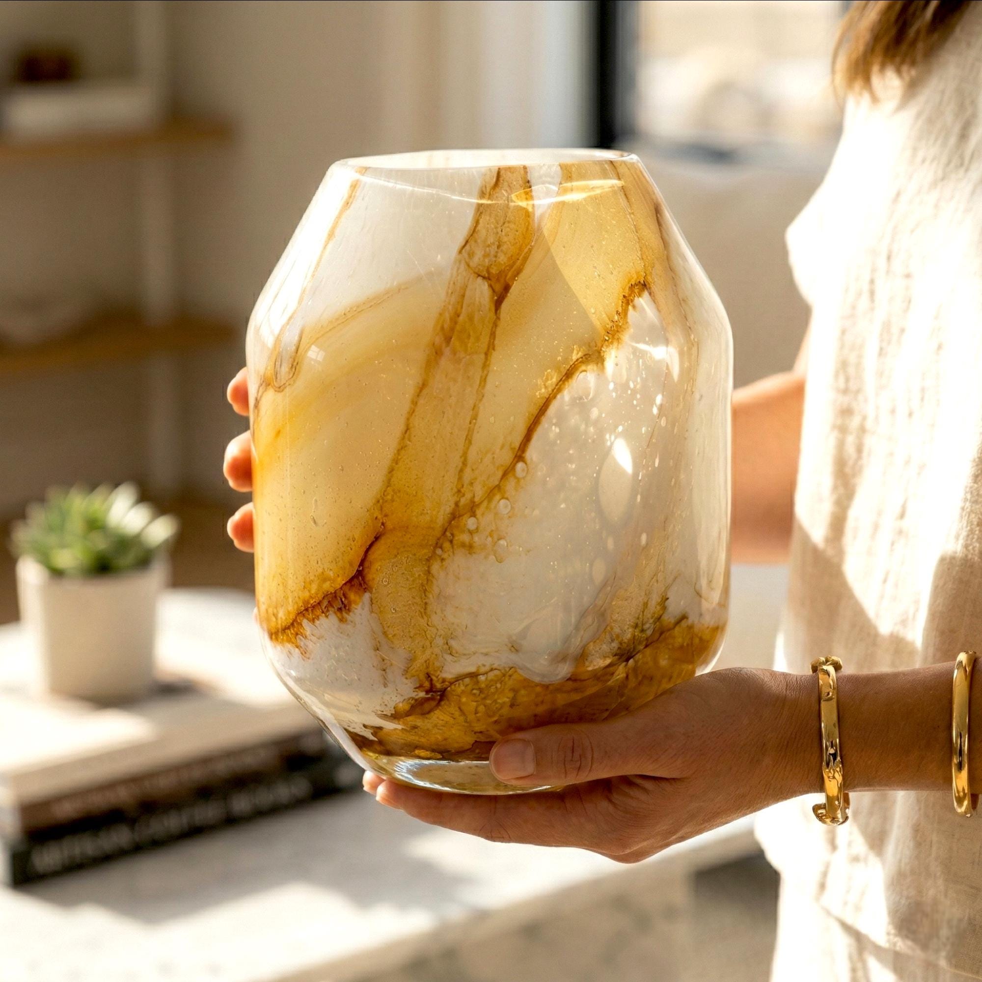 Amber Glass Vase, Marble Vase, Hand Blown Glass Vase, Blown Vases For Flowers, Handmade Vase, Flower Vase, Glass Vase, Birthday Gift