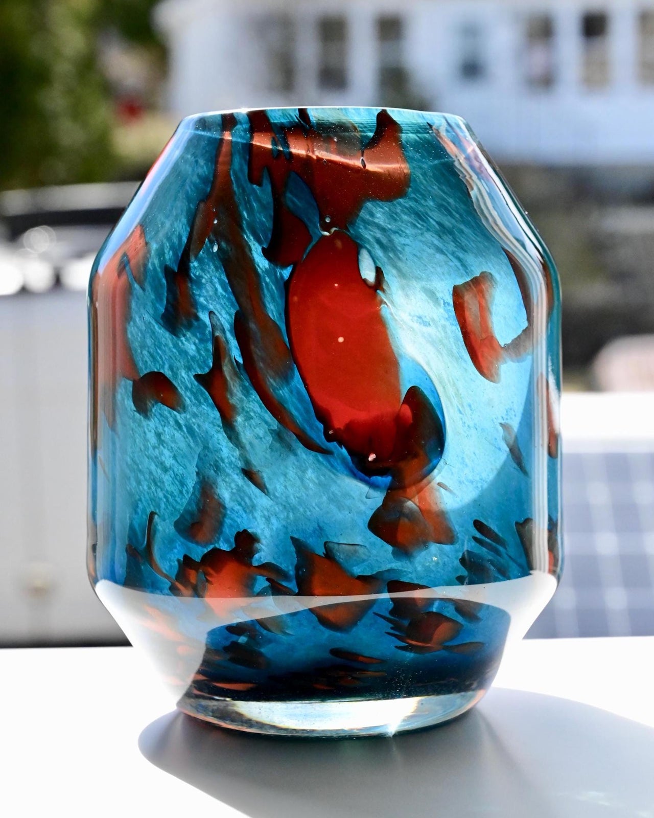 Turquoise Red Art Glass Vase