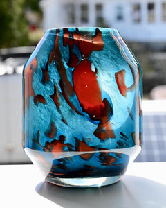 Art Glass Vase, Hand Blown Glass Vase, Turquoise Vase, Blown Glass Vase, Teal Vase, Glass Vase, Vases for Flowers Unique, Birthday Gift