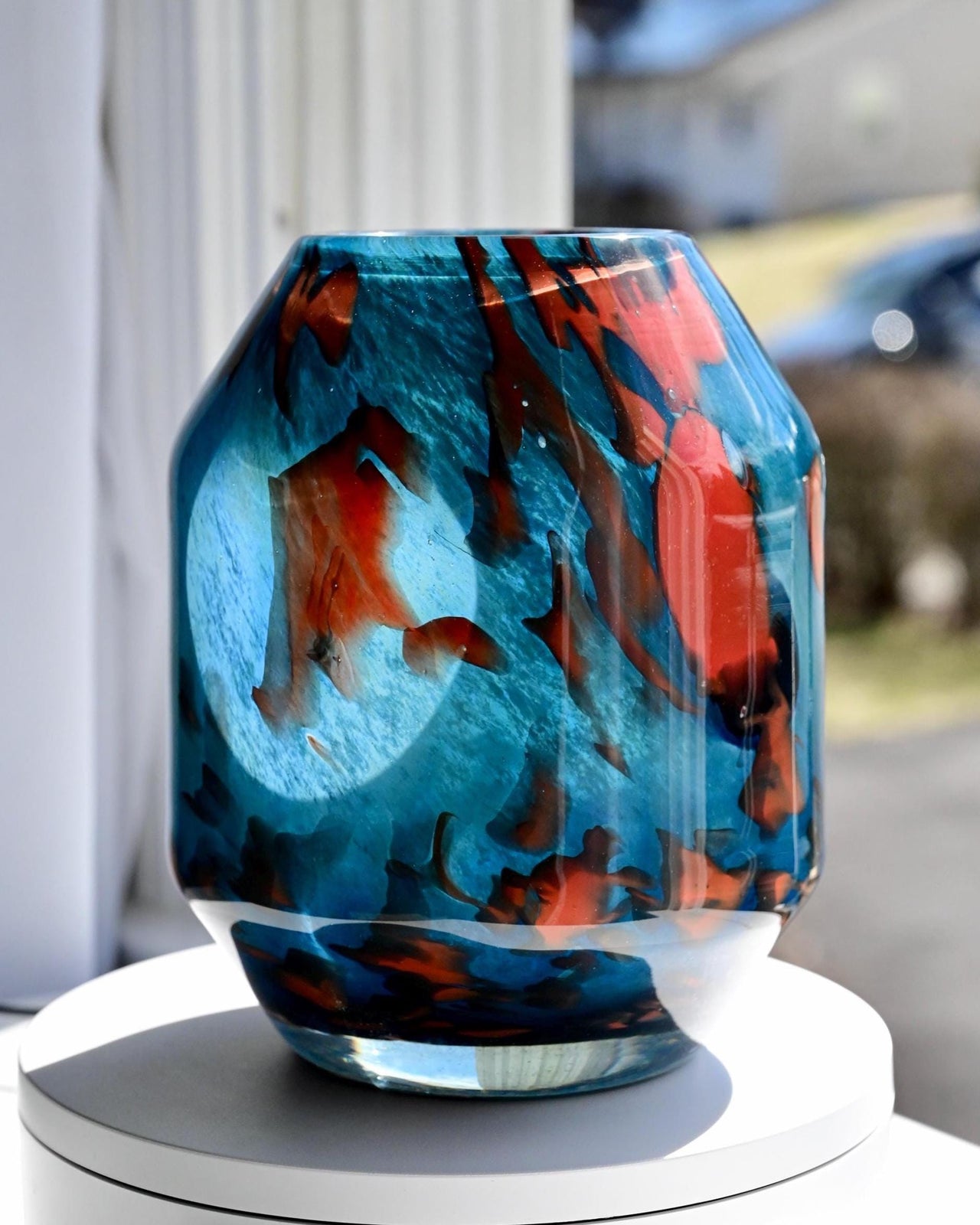 Turquoise Red Art Glass Vase