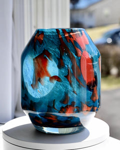 Art Glass Vase, Hand Blown Glass Vase, Turquoise Vase, Blown Glass Vase, Teal Vase, Glass Vase, Vases for Flowers Unique, Birthday Gift