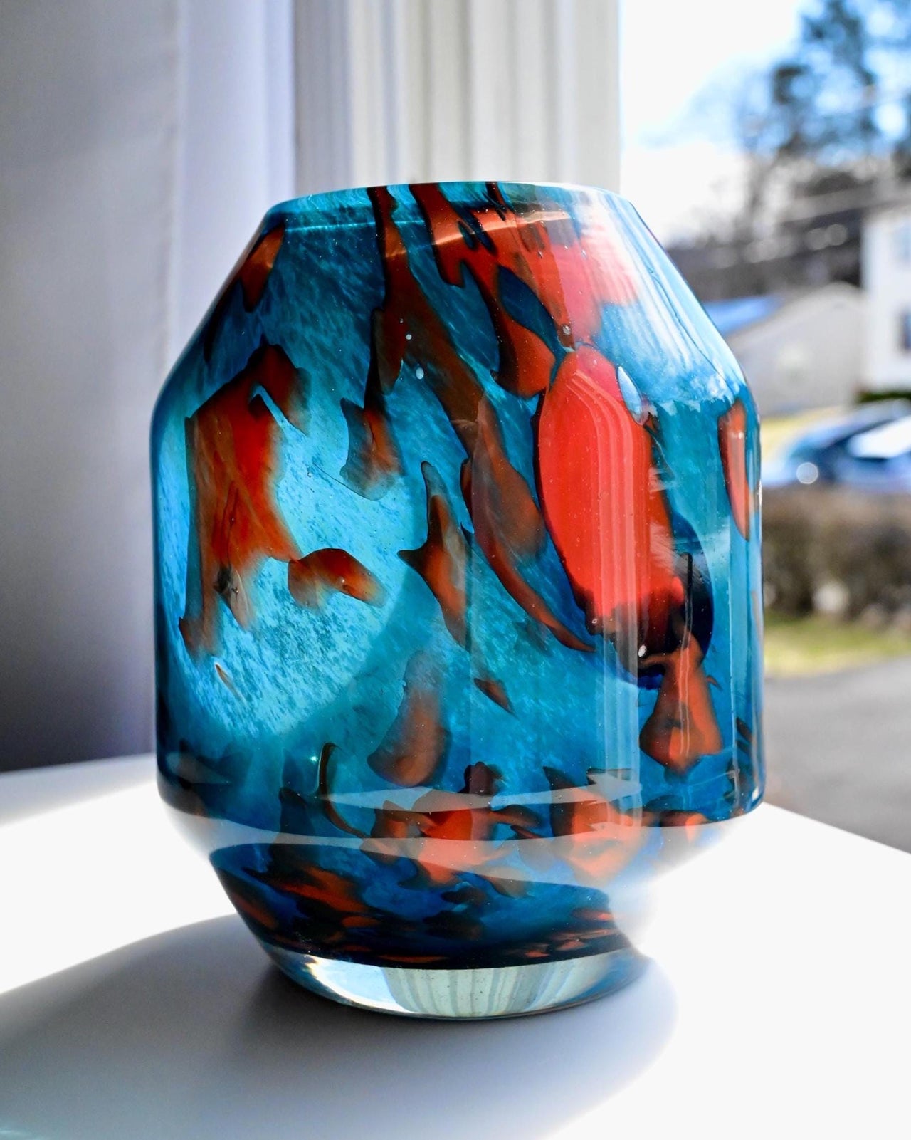 Turquoise Red Art Glass Vase