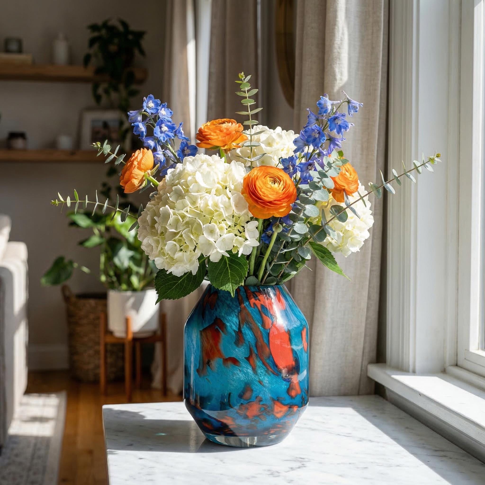 Turquoise Red Art Glass Vase