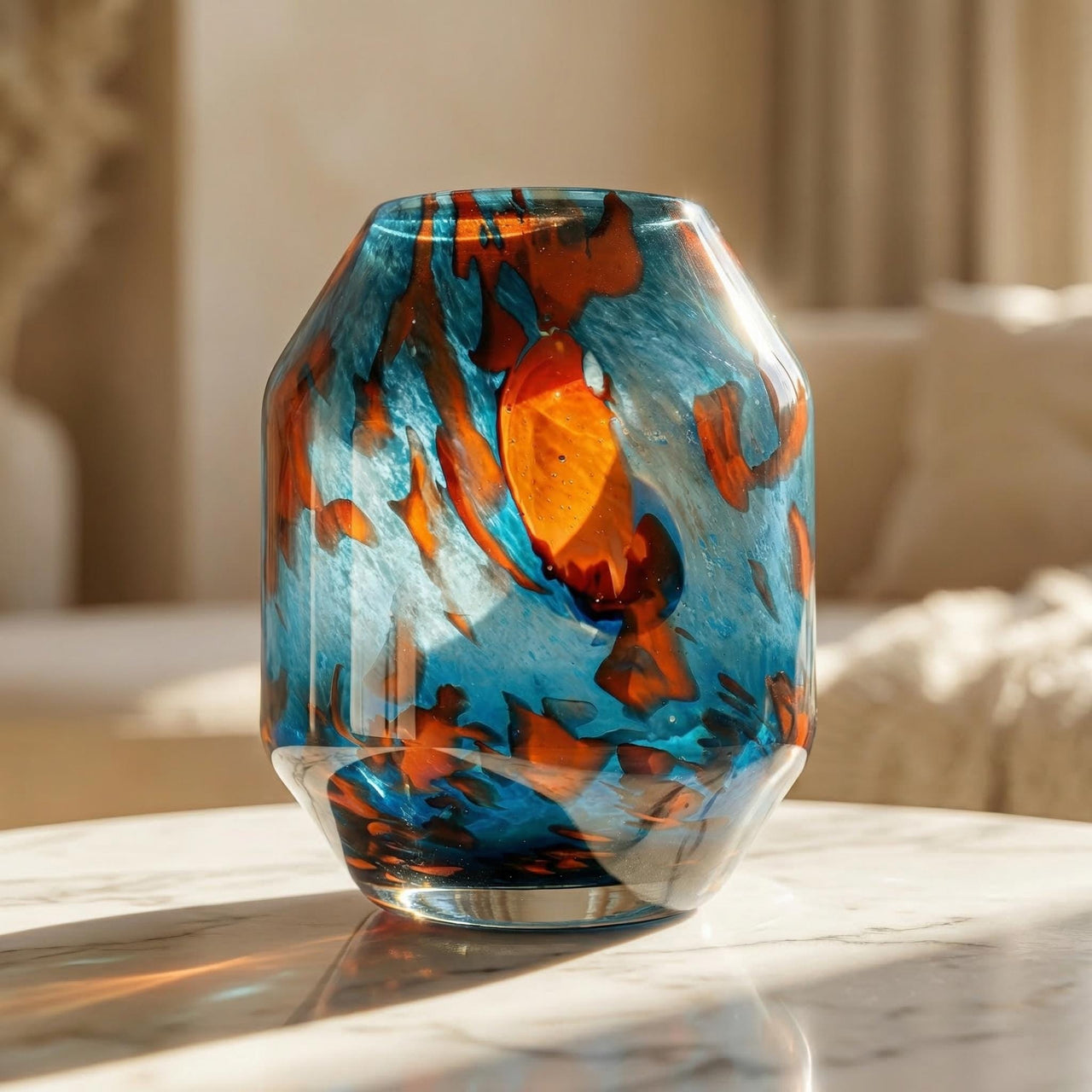 Turquoise Red Art Glass Vase