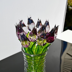 Purple Glass Flowers, Glass Tulips, Hand Blown Glass Flower Bouquet, Glass Flowers, Glass Birth Month Flower, Mothers Day Gifts Spring Decor