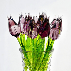 Purple Glass Flowers, Glass Tulips, Hand Blown Glass Flower Bouquet, Glass Flowers, Glass Birth Month Flower, Mothers Day Gifts Spring Decor