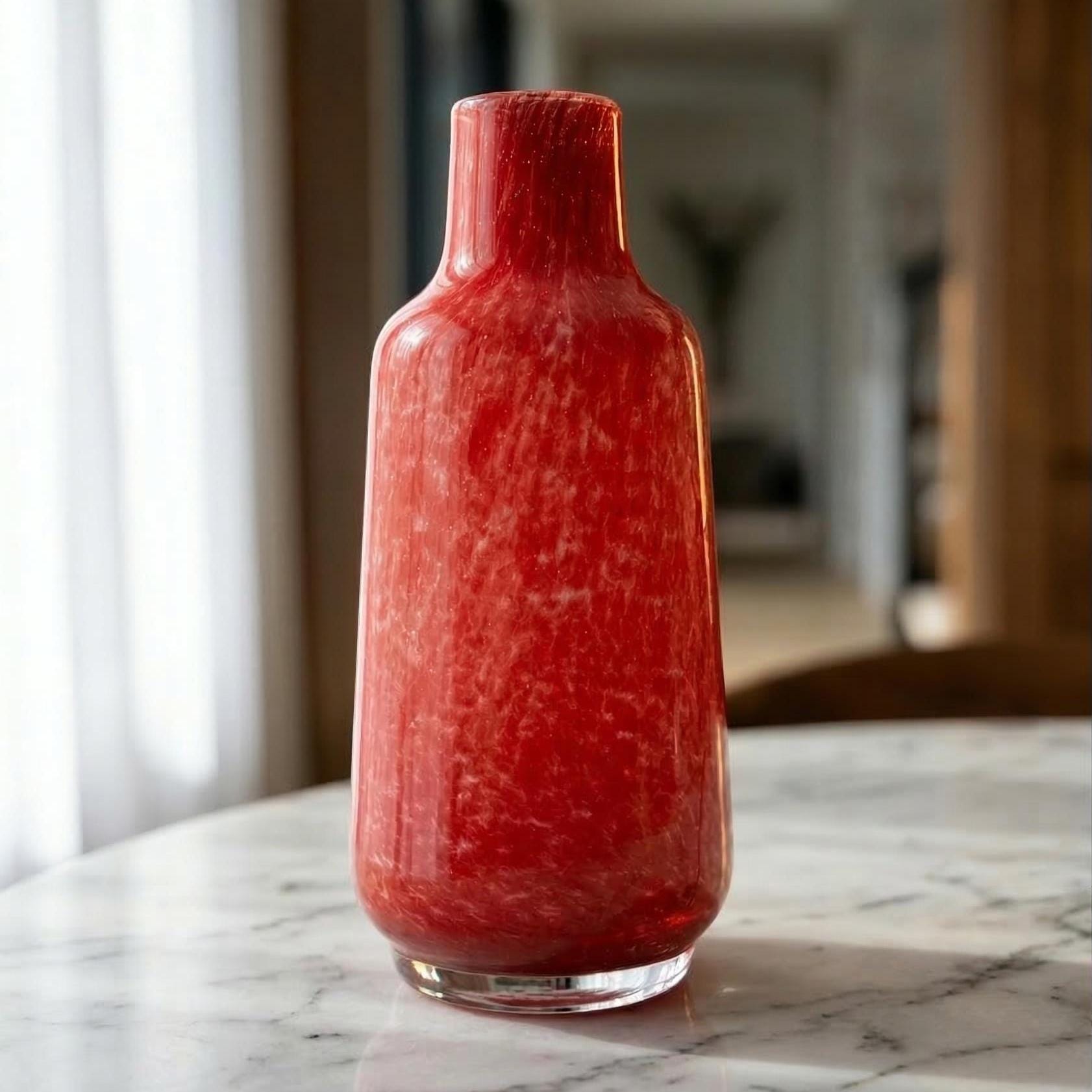 Hand Blown Red Glass Flower Vase