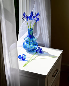 Hand Blown Glass Sculpture, Glass Art, Dining Table Centerpiece, Glass Flower Bouquet, Cobalt Blue Glass, Glass Flowers in Vase, Mothers Day
