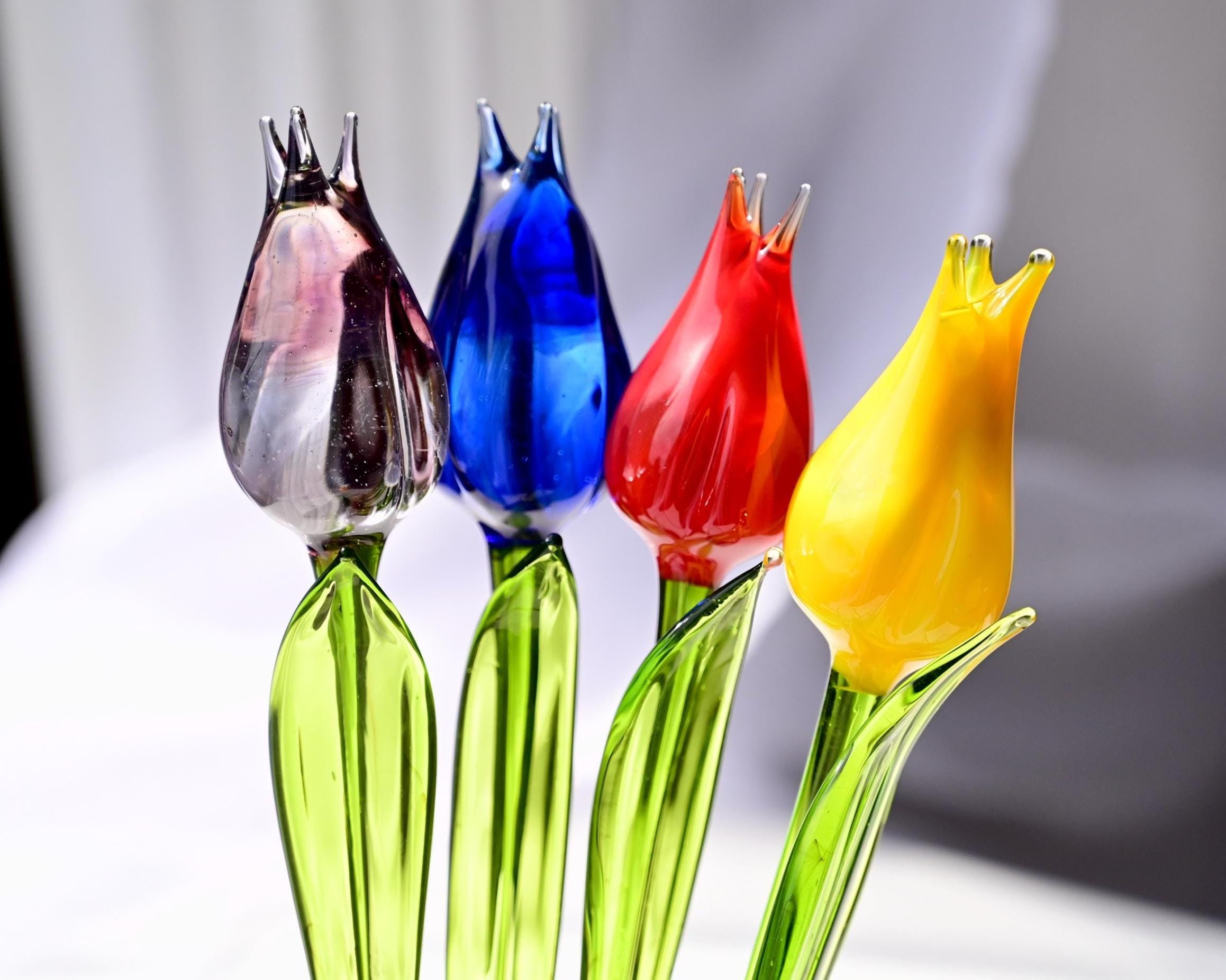 Set of 4 Multi Color Glass Tulips 14"