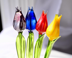 Set of 4 Multi Color Glass Tulips 14"