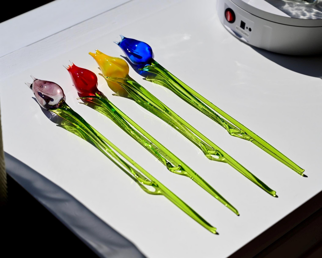Set of 4 Multi Color Glass Tulips 14"