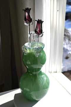 Hand Blown Glass Vase and Flower, Anniversary Gift for Her, Glass Sculpture, Hand Blown Glass, Glass Art, Spring Decor, Birthday Gift