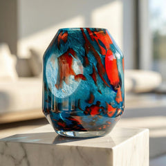 Turquoise Red Art Glass Vase