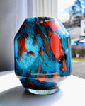Turquoise Red Art Glass Vase