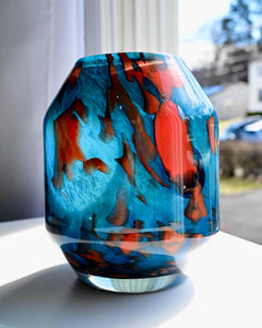 Turquoise Red Art Glass Vase