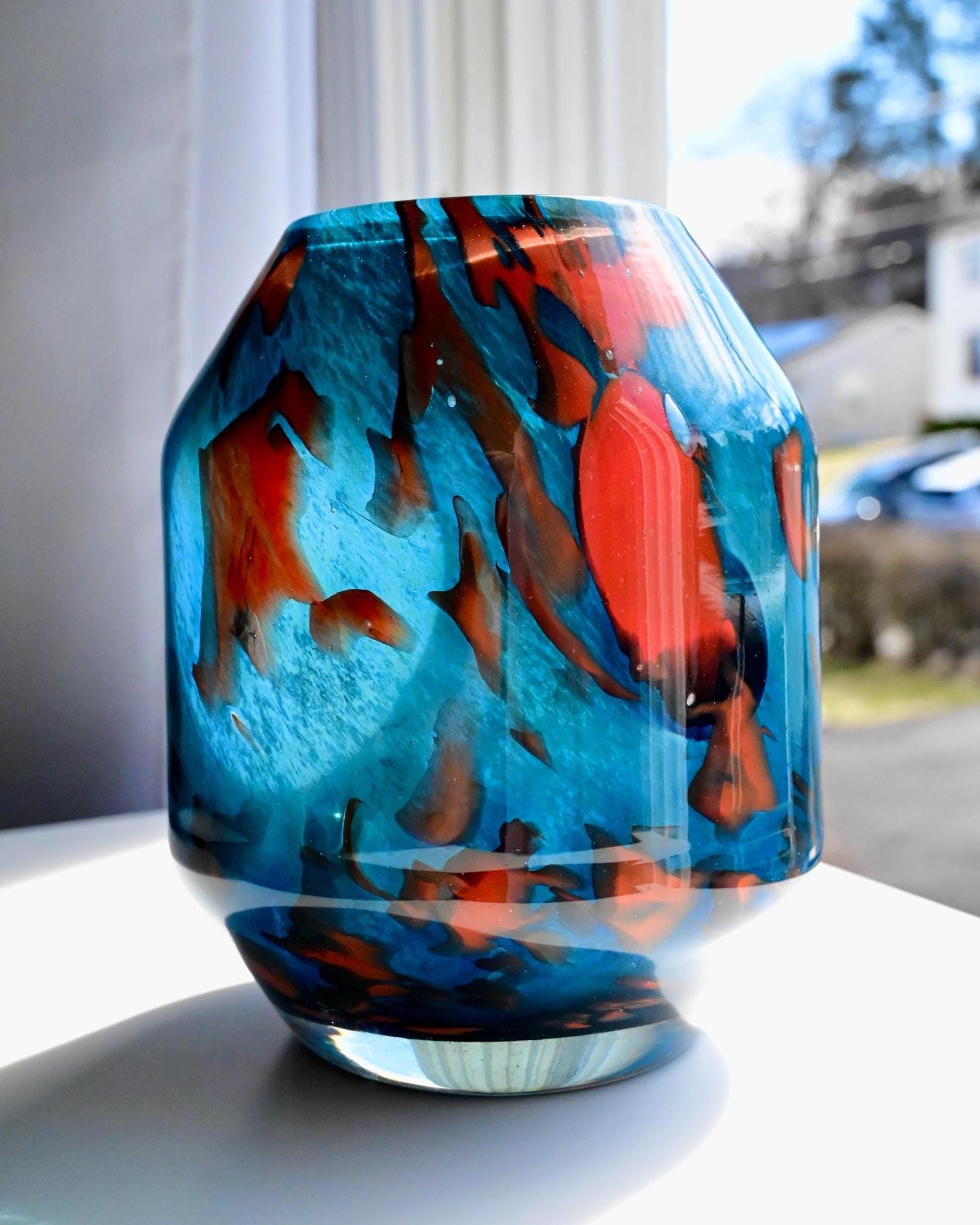 Art Glass Vase, Hand Blown Glass Vase, Turquoise Vase, Blown Glass Vase, Teal Vase, Glass Vase, Vases for Flowers Unique, Birthday Gift