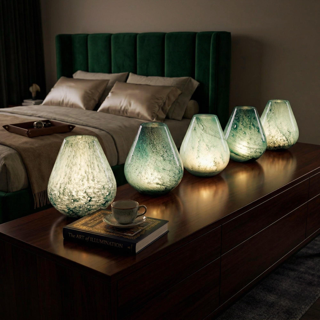 Hand Blown Turquoise Vase Lamp Set