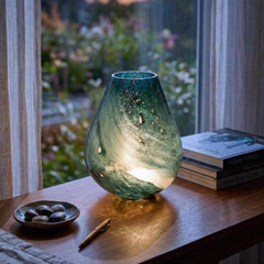 Vase Lamp, Hand Blown Glass Lamp, Cordless Table Lamp, Blue Glass Lamp, Rechargeable Lamp, Wireless Lamp, Blue Table Lamp, Teal Lamp