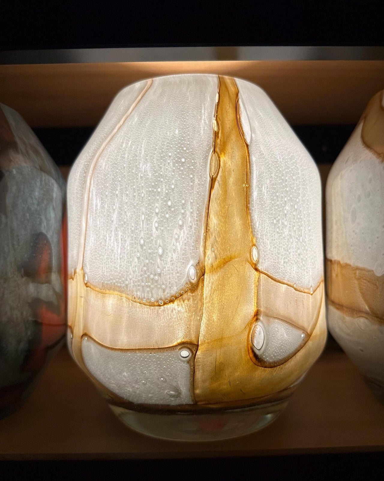Vase Lamp, Blown Glass Lamp, Cordless Lamp, Glass Lamp, Ambient Lighting, Wireless Lamp, Table Lamp, Nightstand Lamp, Handmade Gold Lamp
