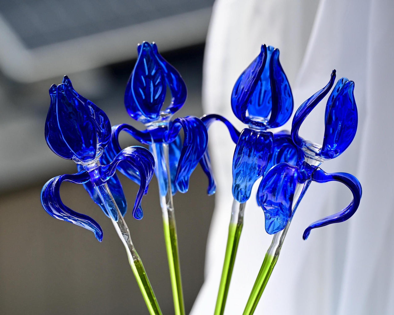 Hand Blown Glass Sculpture, Glass Art, Dining Table Centerpiece, Glass Flower Bouquet, Cobalt Blue Glass, Glass Flowers in Vase, Mothers Day
