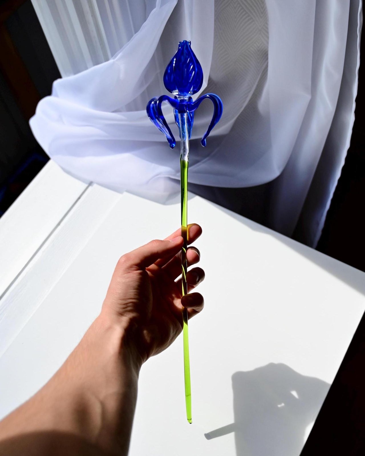 Hand Blown Glass Sculpture, Glass Art, Dining Table Centerpiece, Glass Flower Bouquet, Cobalt Blue Glass, Glass Flowers in Vase, Mothers Day