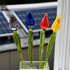 Set of 4 Multi Color Glass Tulips 14"