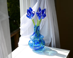 Hand Blown Glass Sculpture, Glass Art, Dining Table Centerpiece, Glass Flower Bouquet, Cobalt Blue Glass, Glass Flowers in Vase, Mothers Day
