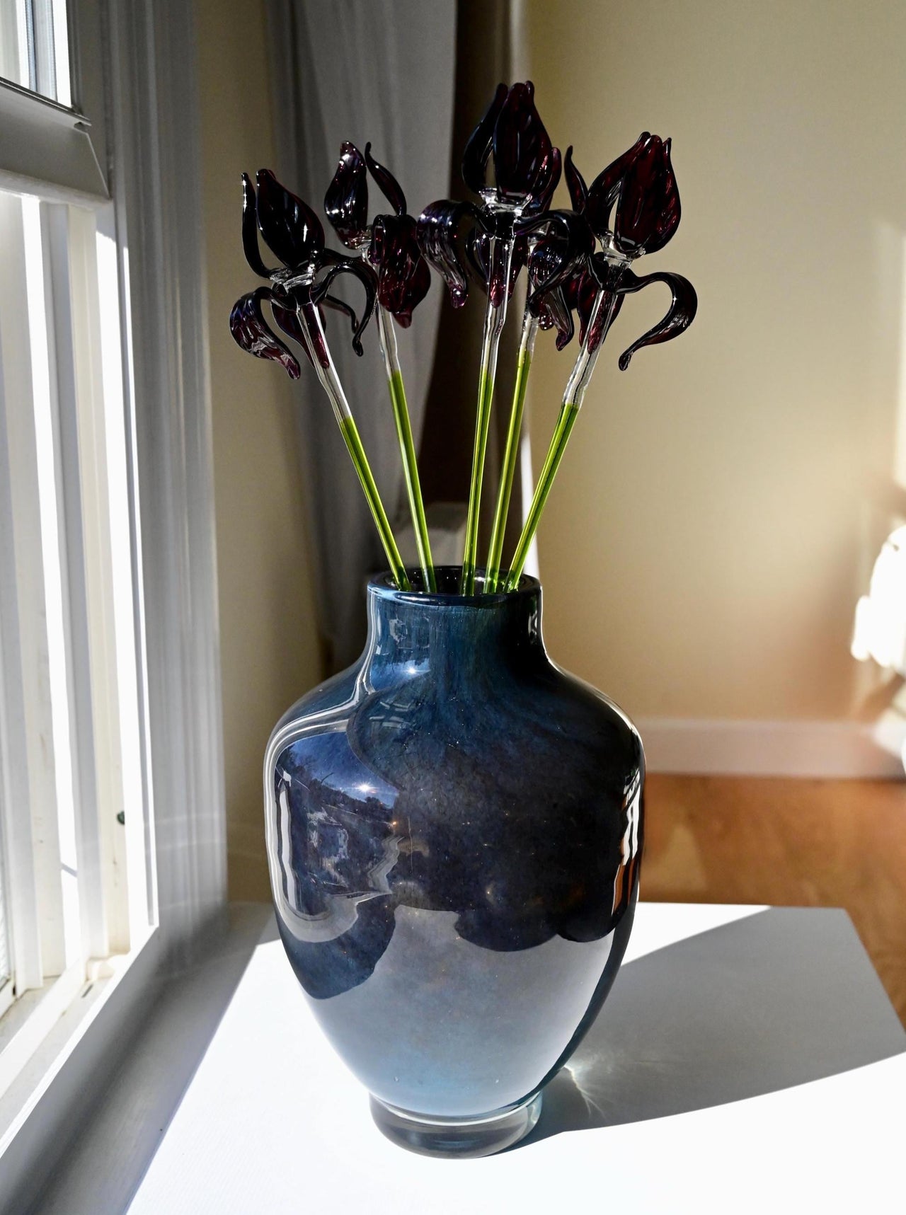 Glass Flowers Bouquet with Vase - Glass Flowers and Vase  - Blown Glass Centerpiece - Glass Table Centerpiece - Birthday Gift