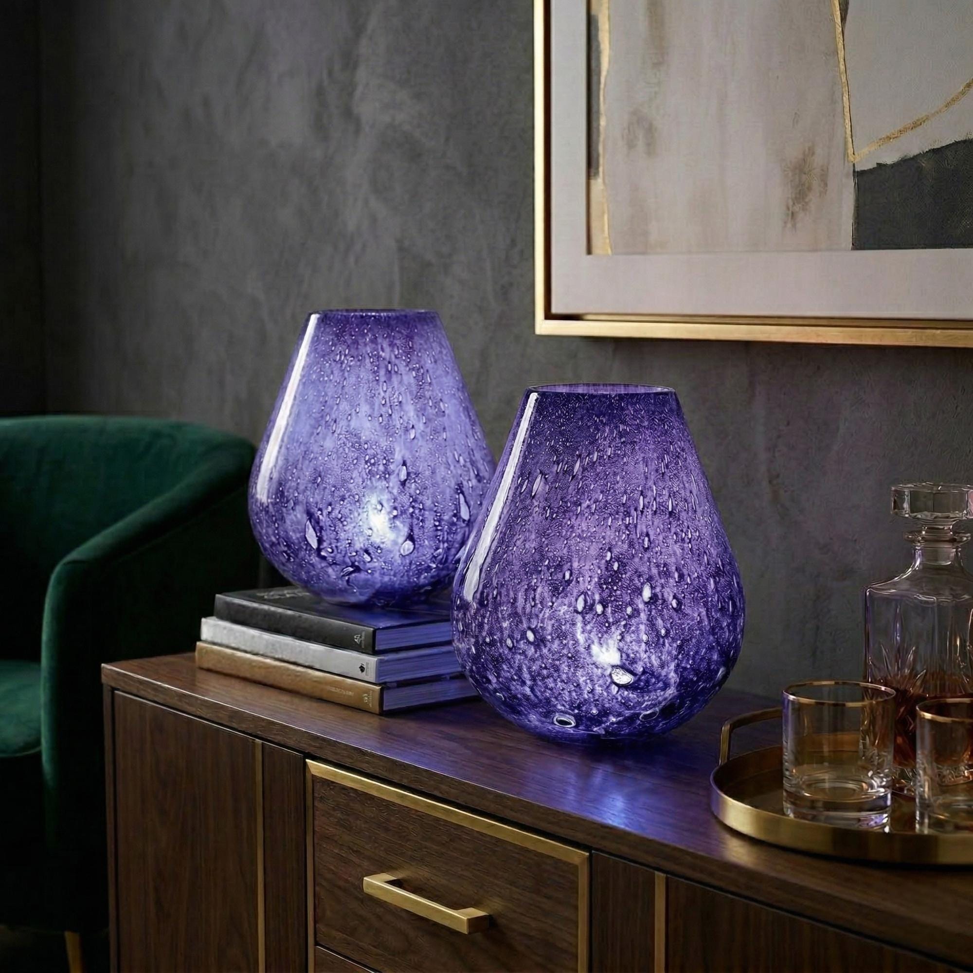 Vase Lamp, Purple Glass Lamp,  Blown Glass Lamp, Cordless Lamp, Ambient Lighting, Wireless Lamp, Table Lamp, Nightstand Lamp, Lamp Set