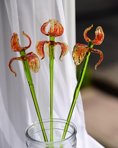 Hand Blown Spotted Orange Glass Iris 17"