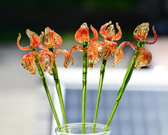 Hand Blown Spotted Orange Glass Iris 17"