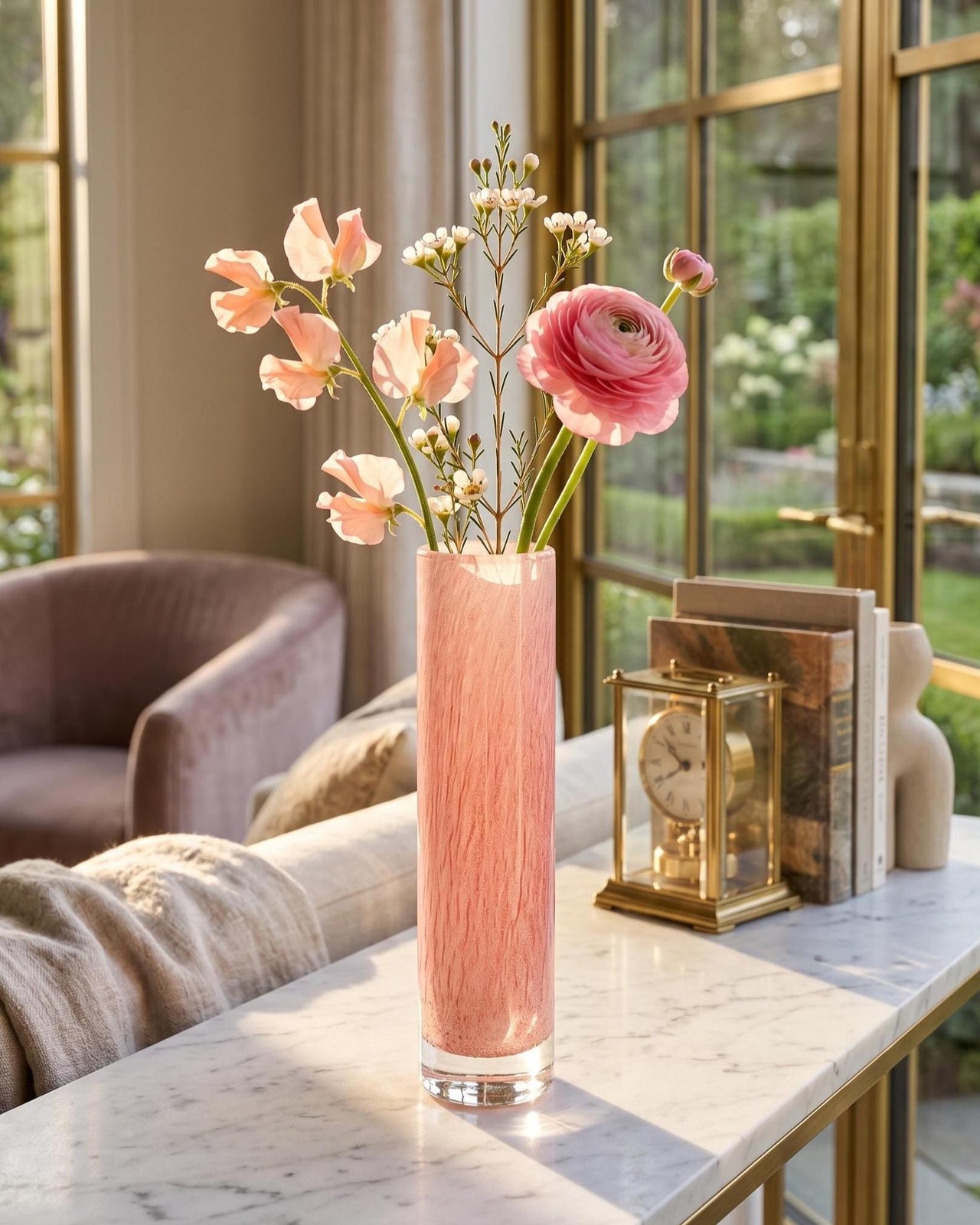 Pink Flower Vase, Pink Glass Vase, Pink Vase, Hand Blown Glass Vase, Cylinder Vase, Tall Vase, Handmade Vase, Art Glass Vase, Birthday Gift