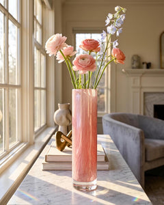 Pink Flower Vase, Pink Glass Vase, Pink Vase, Hand Blown Glass Vase, Cylinder Vase, Tall Vase, Handmade Vase, Art Glass Vase, Birthday Gift